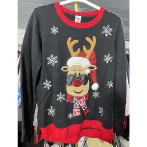 Rudolph Red Nose Reindeer Christmas Sweater Small w Scarf Embellished Sparkling
